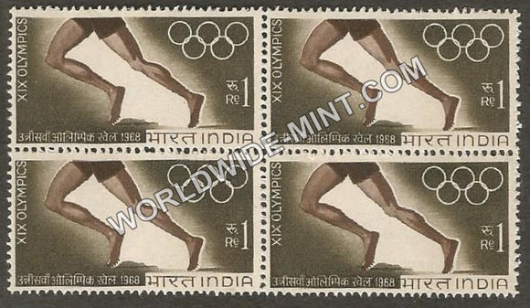 1968 XIX Olympics-1 Rupee Block of 4 MNH