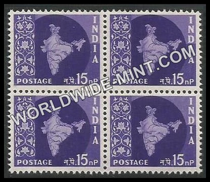 INDIA Map of India Star Watermark 3rd Series (15np) Definitive Block of 4 MNH