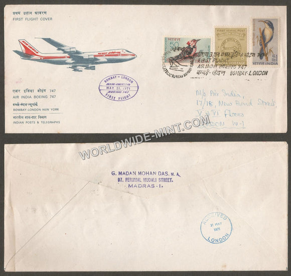 1971 Air India Bombay - London - New york First Flight Cover #FFCB47