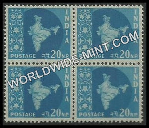 INDIA Map of India Ashoka Watermark 3rd Series (20np) Definitive Block of 4 MNH