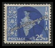INDIA Map of India Star Watermark 3rd Series(25np) Definitive Used Stamp