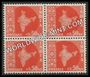 INDIA Map of India Ashoka Watermark 3rd Series (50np) Definitive Block of 4 MNH