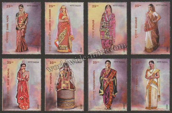 2023 INDIA Bridal Costumes of India - Set of 8 MNH