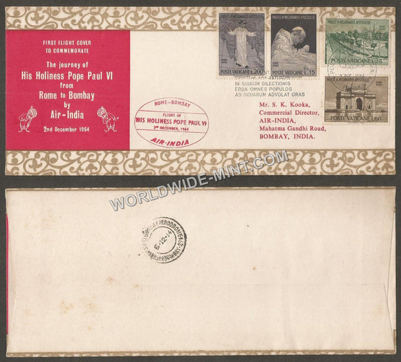 1964 Air India Rome - Bombay First Flight Cover #FFCB50