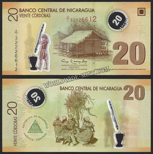 NICARAGUA 2007 - 20 CORDOBAS POLYMER UNC CURRENCY NOTE #CN507