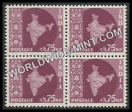 INDIA Map of India Star Watermark 3rd Series (75np) Definitive Block of 4 MNH