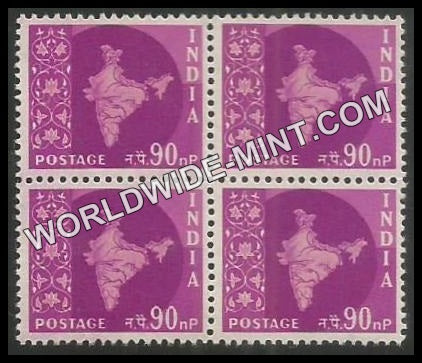 INDIA Map of India Star Watermark 3rd Series (90np) Definitive Block of 4 MNH
