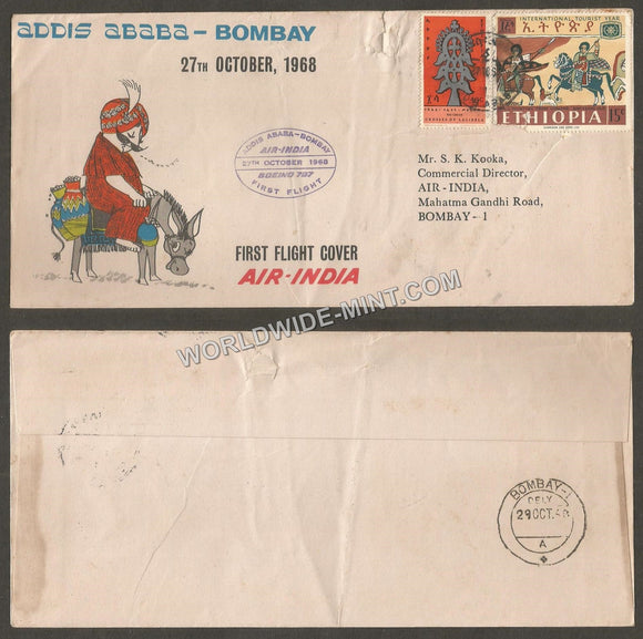 1968 Air India Addis Ababa - Bombay First Flight Cover #FFCB52