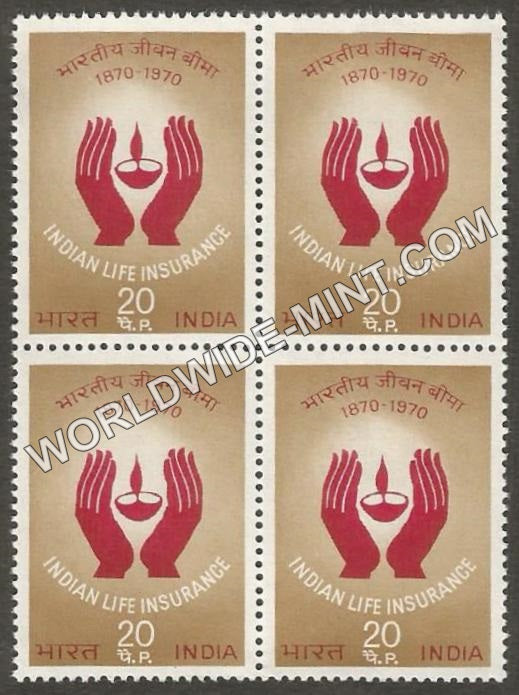 1971 Indian Life Insurance Block of 4 MNH