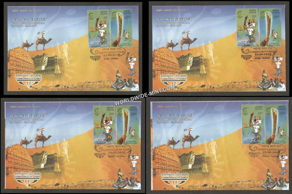 2010 Baton Relay In Rajasthan from Jaipur, Jodhpur, Jaisalmer, Bikaner Set of 4 Special Cover #RJ52
