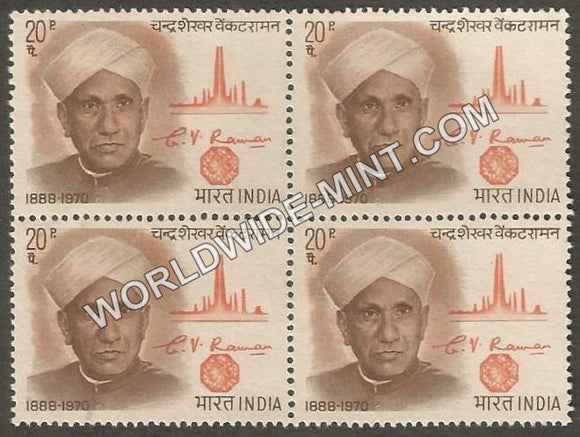 1971 Dr. Chandrashekhar Venkat Raman Block of 4 MNH