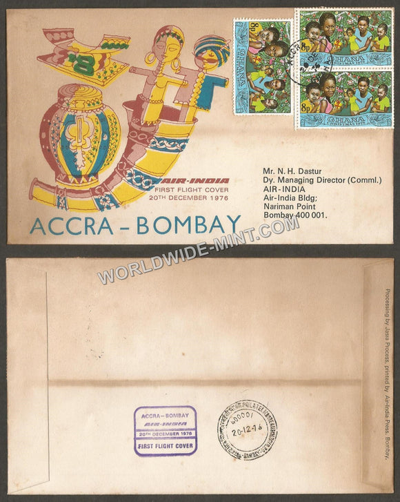 1976 Air India Accra - Bombay First Flight Cover #FFCB55