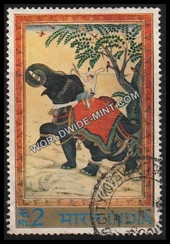 1973 Indian Miniature Paintings-Taming of Elephant Used Stamp