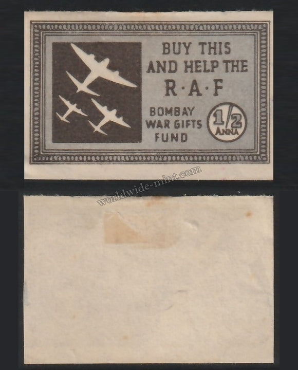 India Patriotic Label 1/2 anna - Buy this and help the R.A.F. Bombay War Gifts Fund Cinderella #LB-5