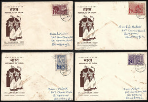 1950 INDIA Republic of India Inauguration - Set of 4 FDC with "POST EARLY" Delivery Cancellation