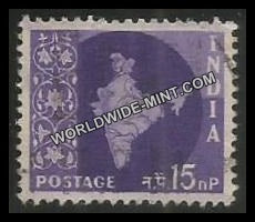 INDIA Map of India Ashoka Watermark 3rd Series(15np) Definitive Used Stamp