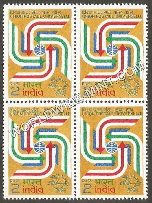 1974 Centenary of Universal Postal Union-Arroe Encircling Globe Block of 4 MNH