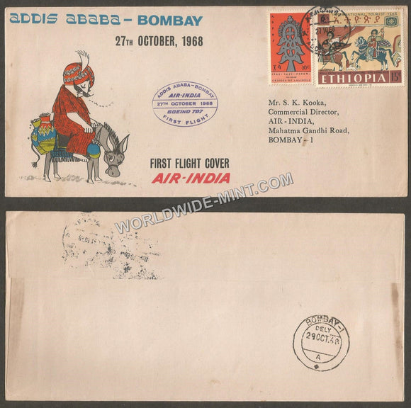 1968 Air India Addis Ababa - Bombay First Flight Cover #FFCB62