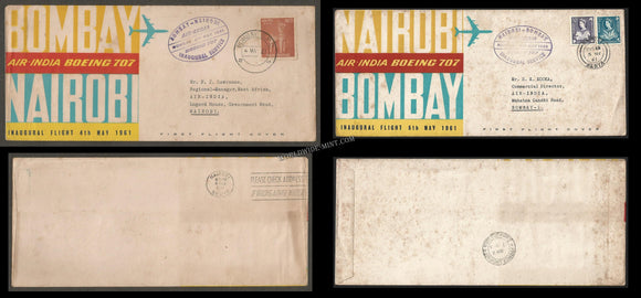 1961 Air India Bombay - Nairobi - Bombay First Flight Cover Set of 2 #FFCB63