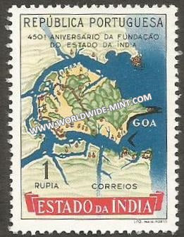 1956 Portuguese India - The 450th Anniversary of Portuguese Settlements in India - Goa Map 1 Rupiah - SG. 641, £ 4.25 MNH