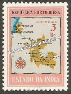 1957 Portuguese India - Map of Damao, Dadra & Nagar Aveli Districts - SG. 644, 3 Tangas Pink MNH