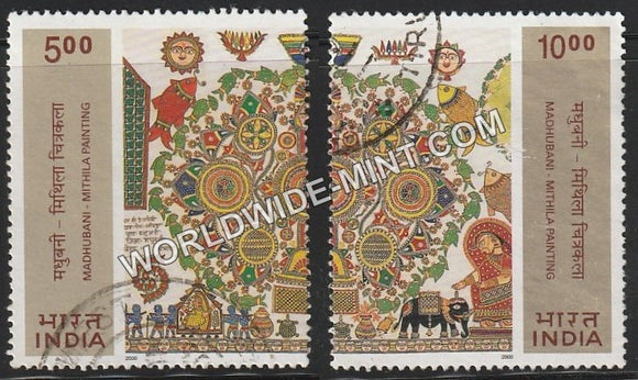 2000 INDIA Mithila Paintings Broken Setenant Used