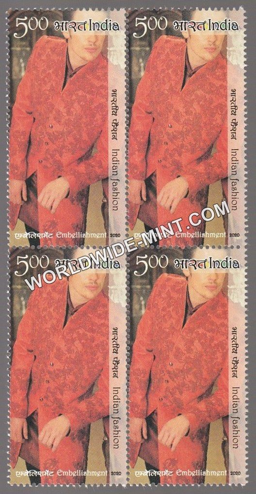 2020 Indian Fasion-Designer's Creation Series 4-Embellishment Single Stamp Block of 4 MNH