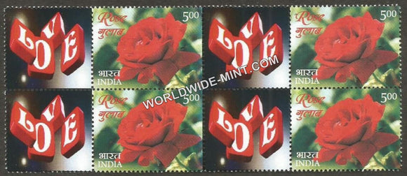2017 India Rose Fragrance, My stamp Block of 4 Pair Type 2 . One & only Mystamp with Fragrance