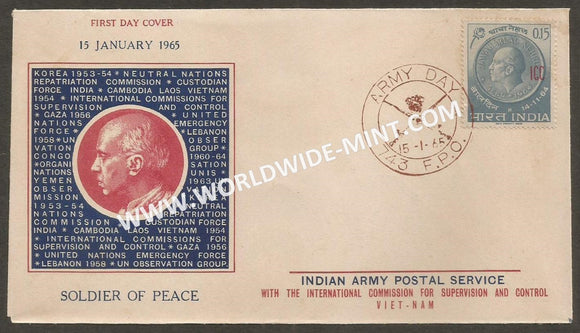 1965 India 1965 United Nations Emergency Force, Gaza - Nehru Overprint ICC - FPO 743 APS Cover (15.01.1965)