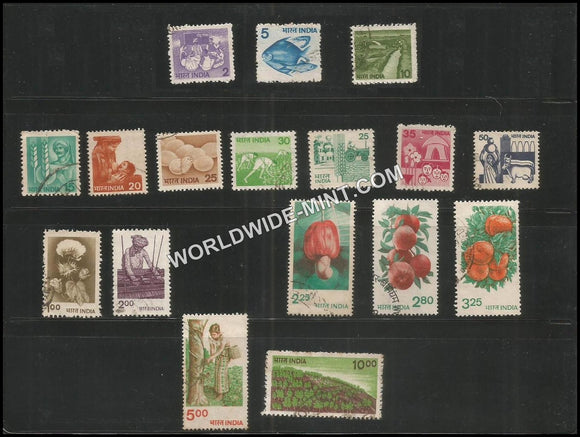 INDIA 6th Series Definitive Complete set of 17 used stamps