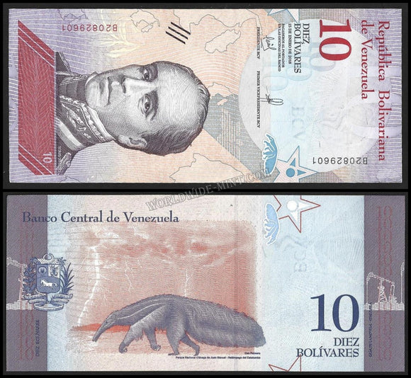 VENEZUELA 10 BOLIVERS 2018 UNC Currency Note