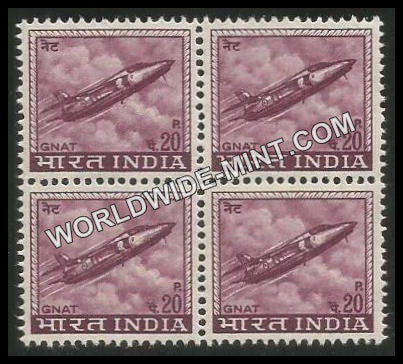 INDIA Gnat Fighter 4th Series (20p) Definitive Block of 4 MNH