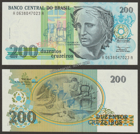 BRAZIL 1990-1993 - 200 CRUZEIROS UNC CURRENCY NOTE #CN838