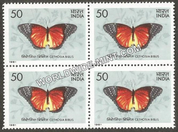 1981 Indian Butterflies-Stichophthalma Camadeva Block of 4 MNH