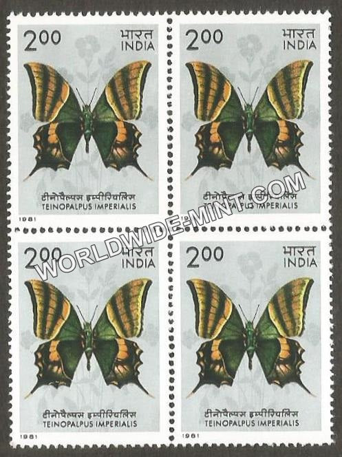 1981 Indian Butterflies-Teinopalpus imperialis Block of 4 MNH