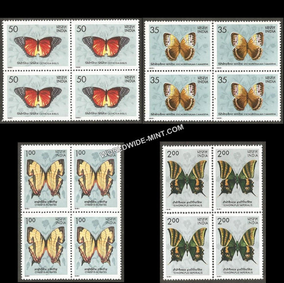 1981 Indian Butterflies-Set of 4 Block of 4 MNH