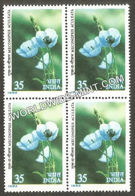 1982 Himalyan Flowers-Meconopsis aculeata Block of 4 MNH