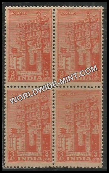 INDIA East Gate of Sanchi Stupa 1st Series (3a) Definitive Block of 4 MNH