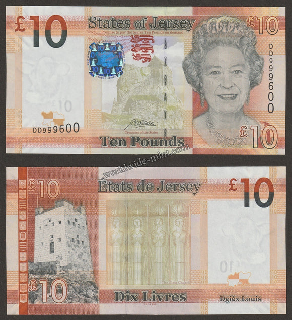 JERSEY 2010 - 10 POUNDS UNC CURRENCY NOTE