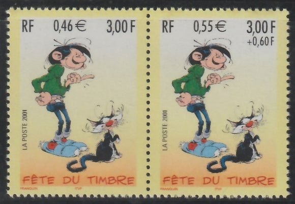 France 2001 The Day of Stamps Pair - Gaston Comic Cartoon #FR93