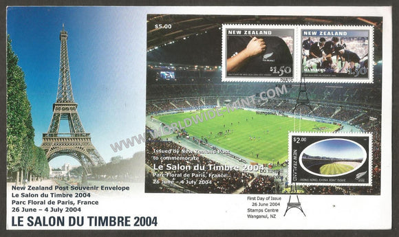 2004 New Zealand The Stamp Fair - Rugby, Hongkong China Joint Issue MS FDC #FA93