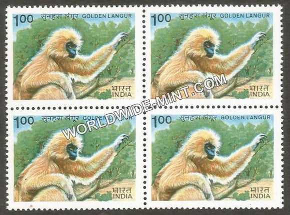 1983 Indian Wild Life-Golden Langur Block of 4 MNH