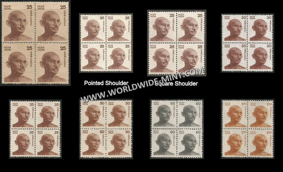 INDIA Gandhi Definitive Series - Detailed - Block of 4 Complete set of 8v MNH