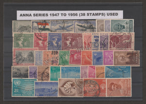 1947 - 1956 INDIA Year Pack Used of 38 Stamps Except 1948 10 Rupees Gandhi