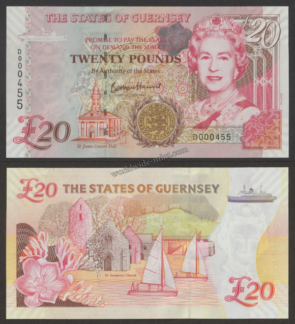 GUERNSEY 20 POUND UNC Hologram Currency Note