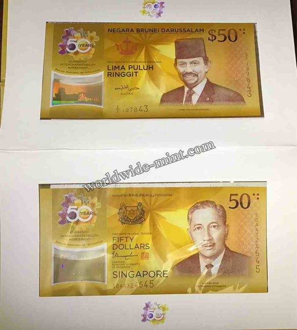2017 SINGAPORE 50 DOLLARS - 50 DOLLARS WITH BRUNEI-SINGAPORE CURRENCY INTERCHANGEABILITY AGREEMENT COMMEMORATIVE POLYMER CURRENCY NOTE - WITH FOLDER